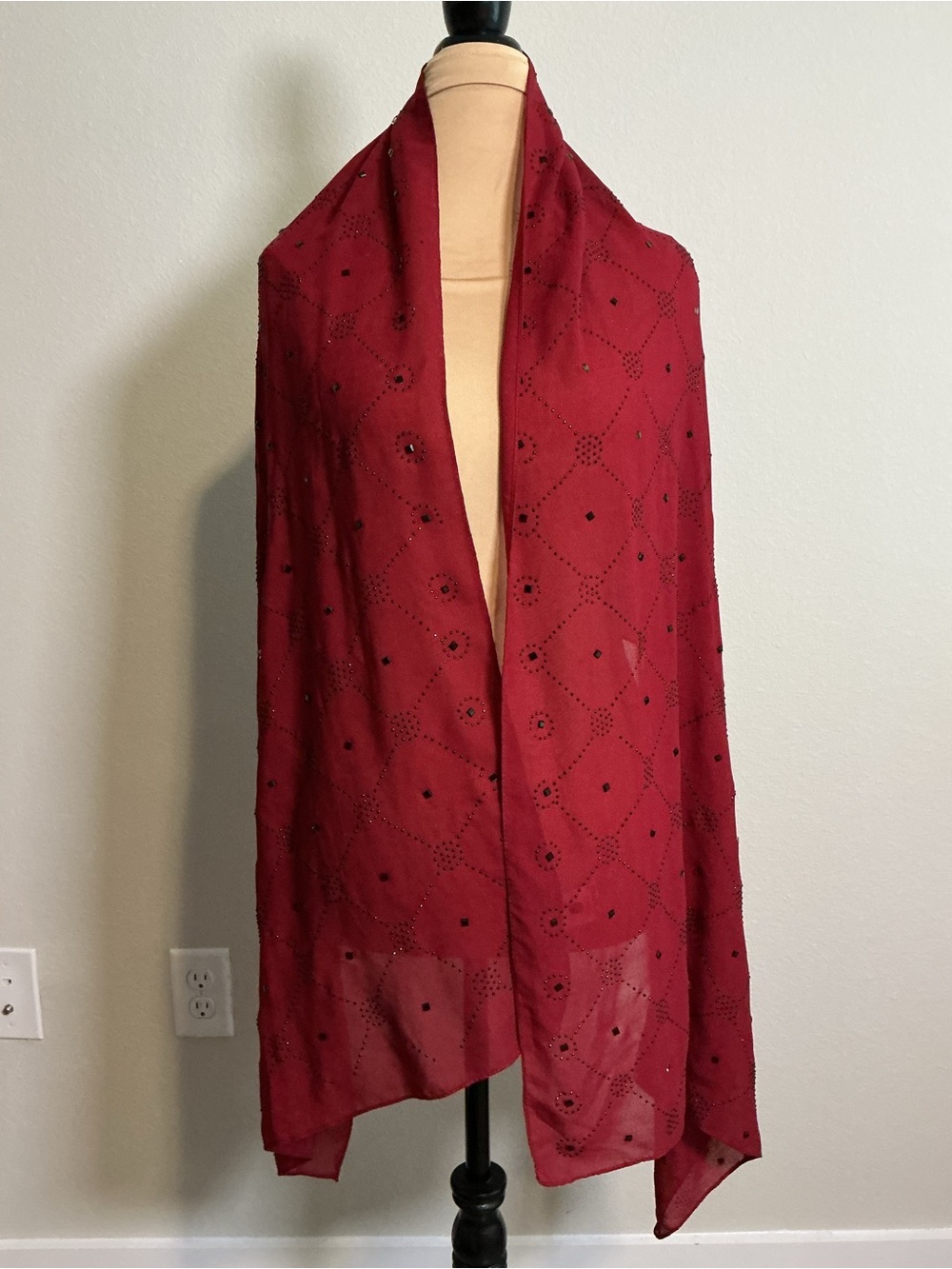 Women's Burgundy Embellished Scarf Shawl - Picture 4 of 6